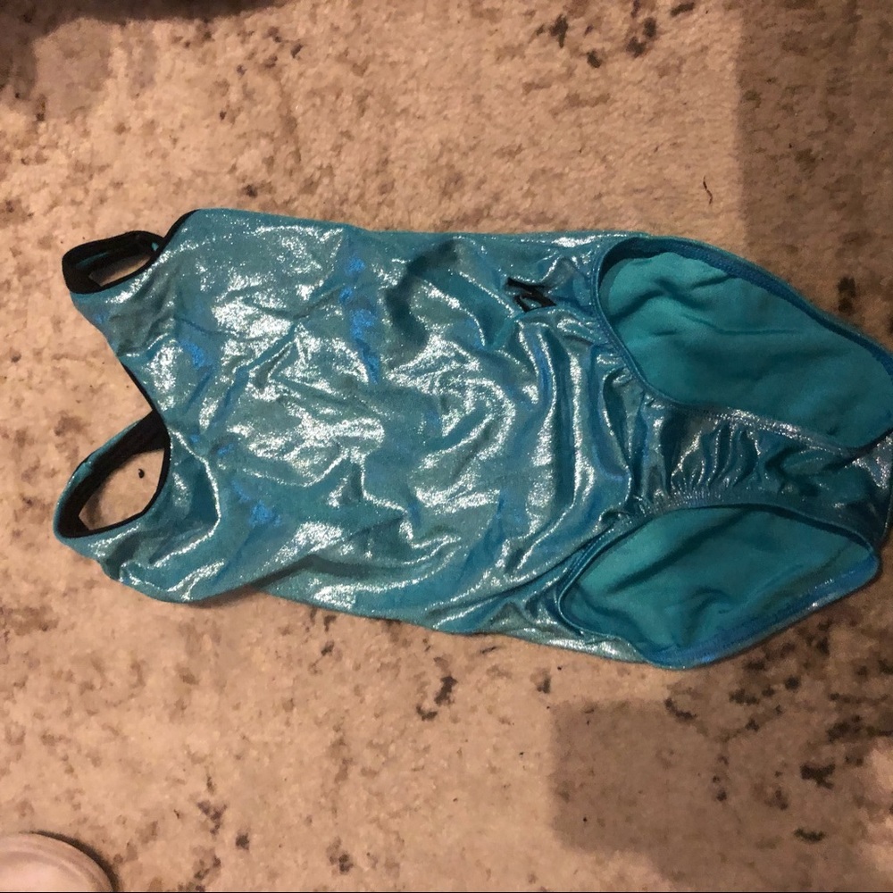 blue glittery leotard